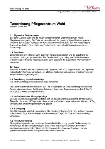 Taxordnung PZ 2013 - Pflegezentrum Wald - Stiftung Drei Tannen