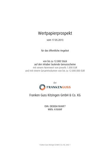 Wertpapierprospekt - Franken Guss Kitzingen