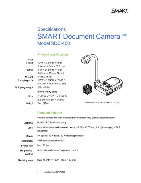 SMART Document Camera 450 specifications - Smartboard.se