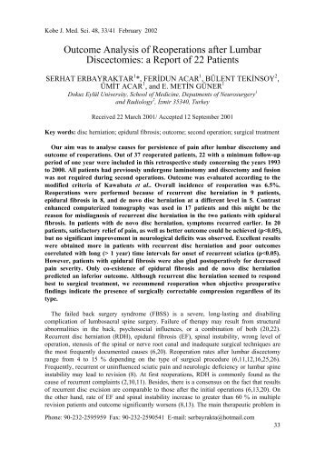 Outcome Analysis of Reoperations after Lumbar Discectomies: a ...