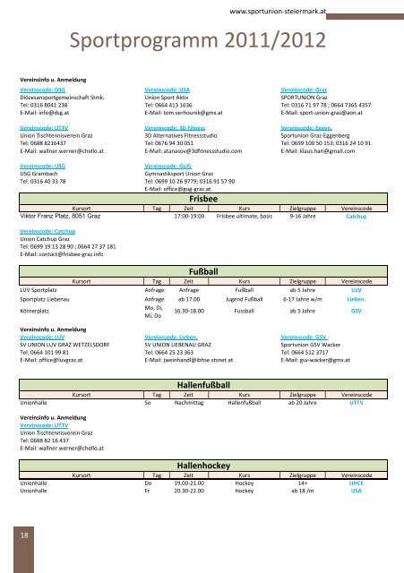 2011/2012 SPORTPROGRAMM - SPORTUNION Steiermark