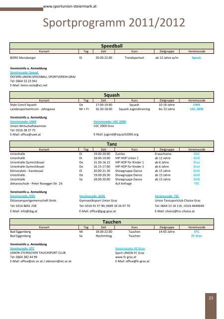 2011/2012 SPORTPROGRAMM - SPORTUNION Steiermark