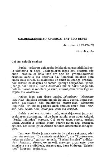 Galdegaiarekiko aztergai bat edo beste - Euskaltzaindia