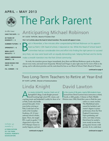The Park Parent April-May 2013 - The Park School