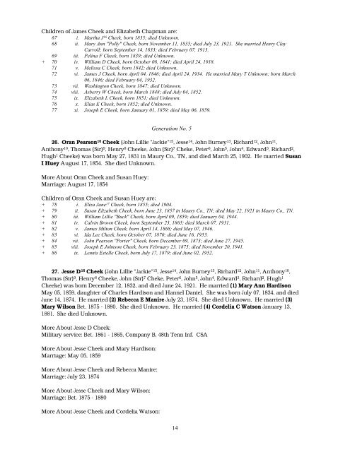 Descendants of Richard Cheek - Cemetarian