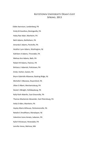 View the Spring 2013 Dean's List (PDF) - Kutztown University