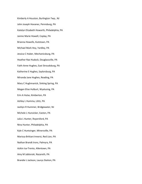 View the Spring 2013 Dean's List (PDF) - Kutztown University