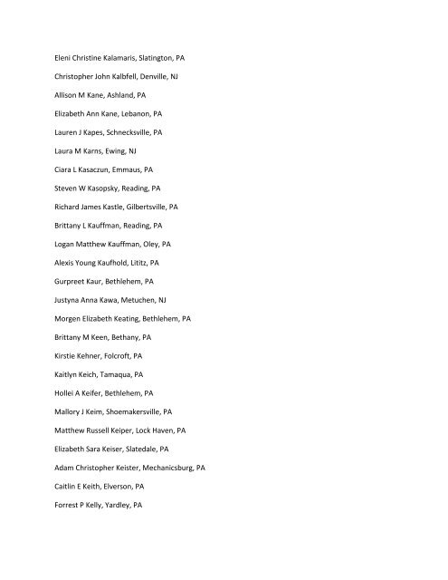 View the Spring 2013 Dean's List (PDF) - Kutztown University