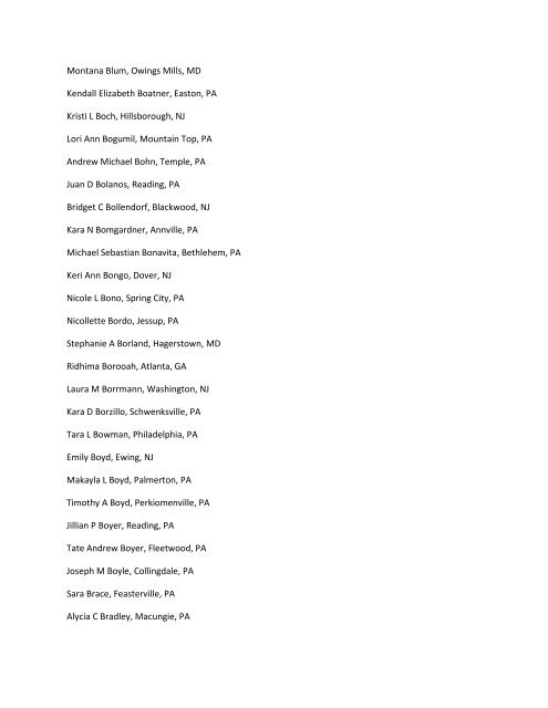 View the Spring 2013 Dean's List (PDF) - Kutztown University