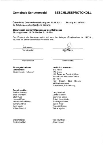 Protokoll GR Sitzung Nr. 14/13 25.09.2013 - Gemeinde Schutterwald