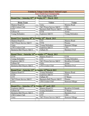 East North East Fixtures League 2013 - Trinidad & tobago cricket ...