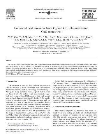 Enhanced field emission from O2 and CF4 plasma-treated CuO ...