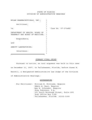 division of administrative hearings mylan pharmaceuticals, inc.