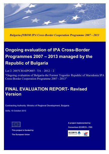 Ongoing evaluation of IPA Cross-Border Programmes 2007 – 2013 ...