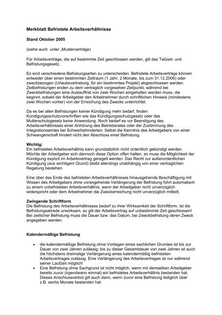 Merkblatt Befristete Arbeitsverhaltnisse