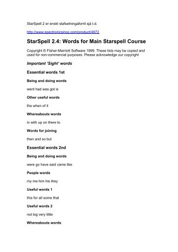 StarSpell 2.4: Words for Main Starspell Course