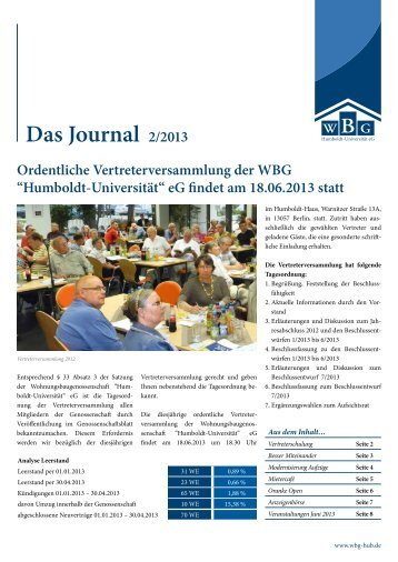 Das Journal 2/2013 - "Humboldt-Universität" eG