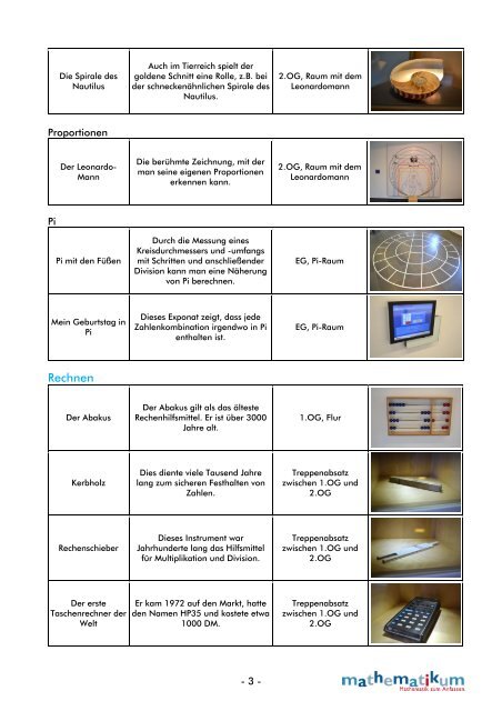 Exponate des Mathematikums nach Themen sortiert Zahlen