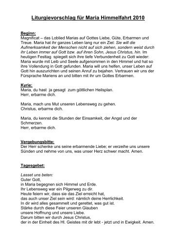 Liturgievorschlag für Maria Himmelfahrt 2010 - Dekanat Prutz