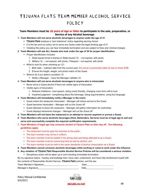 Policy Manual 9.2013 - Tijuana Flats