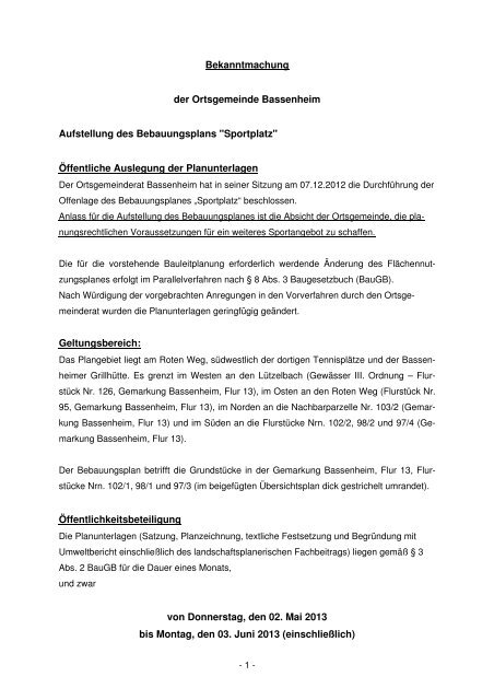 1. öffentliche Bekanntmachung - Verbandsgemeinde Weißenthurm