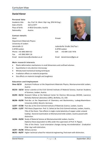 Curriculum vitae of Dr. Daniel Kiener - Austrian Physical Society