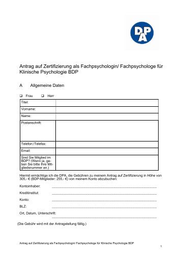Fachpsychologe für Klinische Psychologie BDP - Deutsche ...