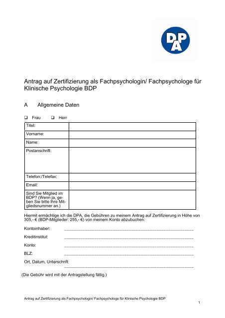Fachpsychologe für Klinische Psychologie BDP - Deutsche ...