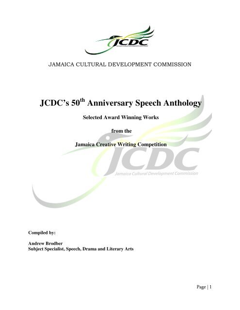 jcdcs 50 anniversary speech anthology jamaica cultural