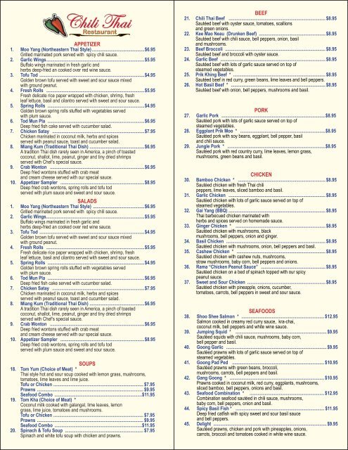 Thai chili menu deals