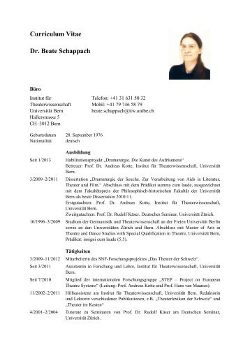 CV Beate Schappach - Institut für Theaterwissenschaft