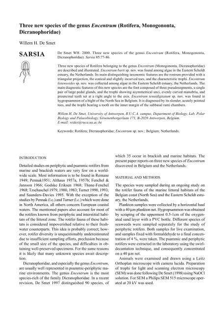 Three new species of the genus Encentrum (Rotifera, Monogononta ...