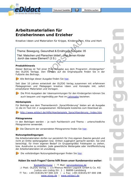 Arbeitsmaterialien Kita - Matschen und Planschen bildet! - Was ...