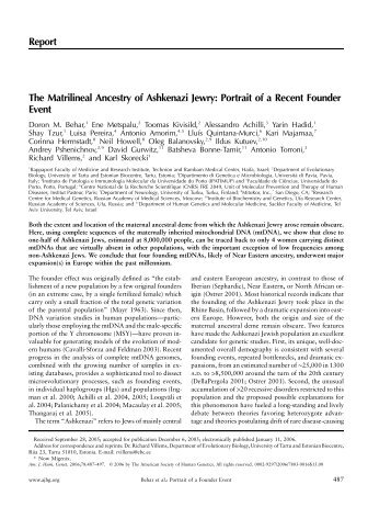 Report The Matrilineal Ancestry of Ashkenazi Jewry: Portrait of a ...