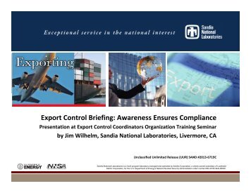 Export Control Briefing: Awareness Ensures Compliance - Business