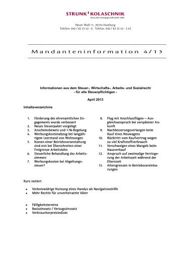 Mandanteninformation-4-2013 - Strunk Kolaschnik Partnerschaft