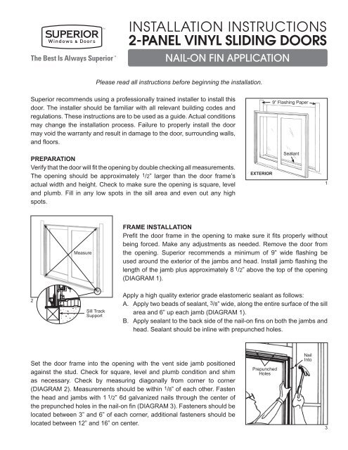 installation instructions 2-panel vinyl sliding doors - Superior Windows