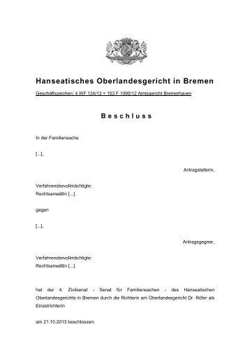 4-WF-13-134 anonym - Hanseatisches Oberlandesgericht Bremen