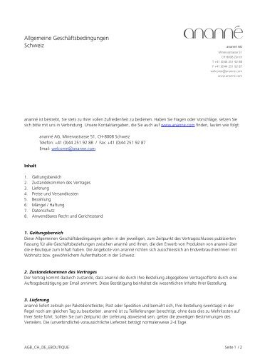 Allgemeine Geschäftsbedingungen Schweiz (PDF) - ananné