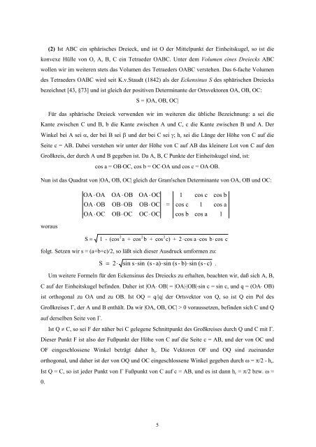 I FLÄCHE UND ECKENSINUS EINES SPHÄRISCHEN DREIECKS ...