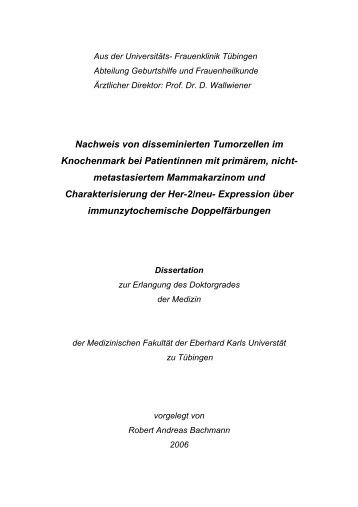 Nachweis von disseminierten Tumorzellen im Knochenmark und ...