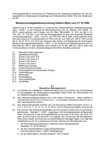 Wasserschutzgebietsverordnung Haltern-West vom 31.10.1984