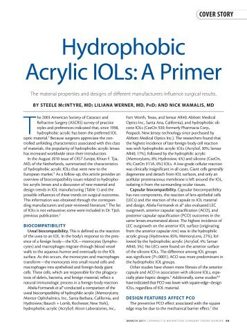 Hydrophobic Acrylic IOLs: A Primer - Aaren Scientific