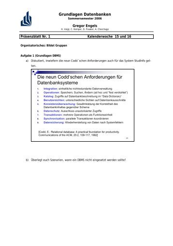 Die neun Codd'schen Anforderungen für Datenbanksysteme