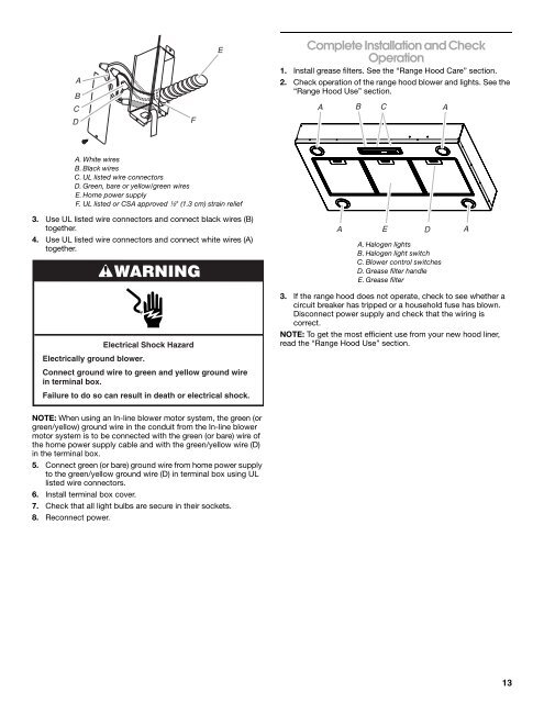 36" (91.4 CM) AND 48" (121.9 CM) HOOD LINER ... - Whirlpool