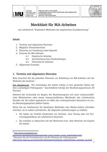 Merkblatt für MA-Arbeiten - Lehrbereich Prof. Dr. Hella von Unger