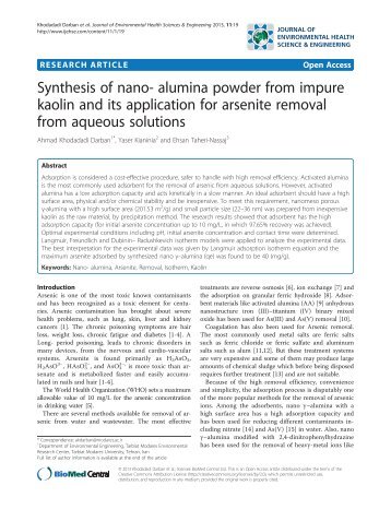 Synthesis of nano- alumina powder from impure kaolin and its ...