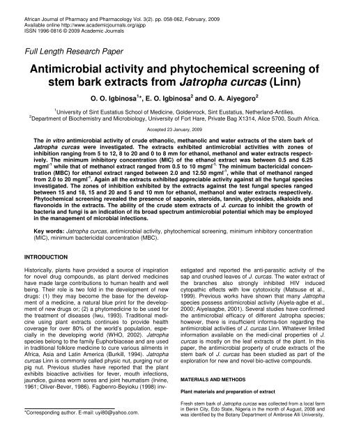 Antimicrobial activity and phytochemical screening of stem bark ...