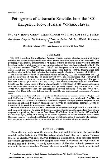 Petrogenesis of Ultramafic Xenoliths from the 1800 Kaupulehu Flow ...