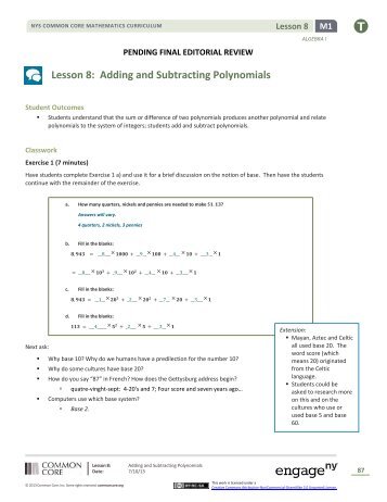 Lesson 8: Adding and Subtracting Polynomials